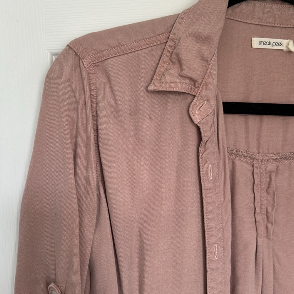 Button up shirt button sleeves roses mauve - Picture 5 of 6